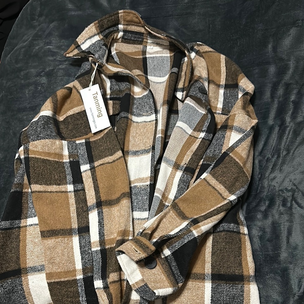 Women's Plaid Jacket - Brown, Black, White